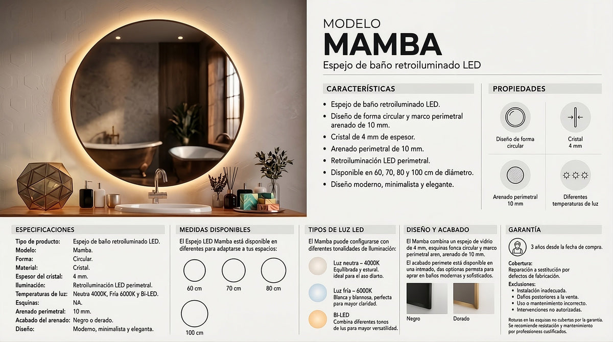 Espejo de baño LED redondo retroiluminado Mamba – imagen 6